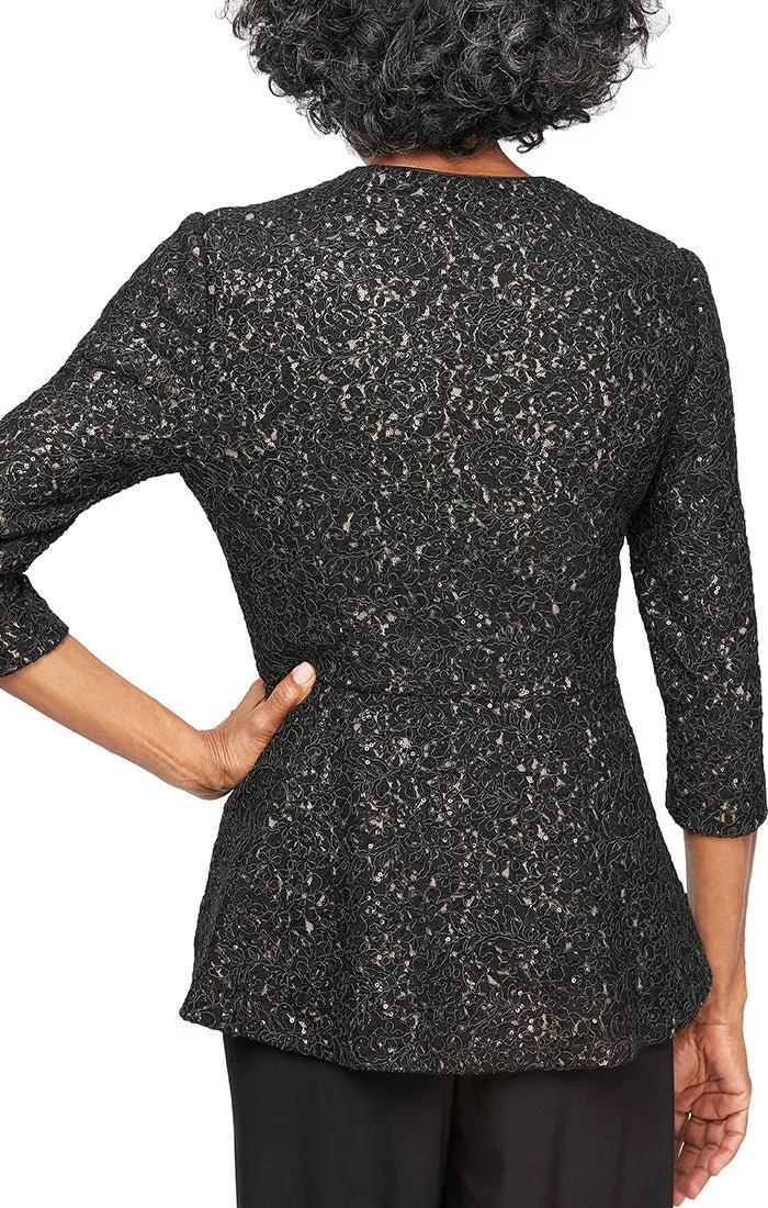 3/4 Sleeve Corded Detail Zip Jacket with High/Low Modified Peplum Hem sold by Alex Evenings product image thumbnail 2