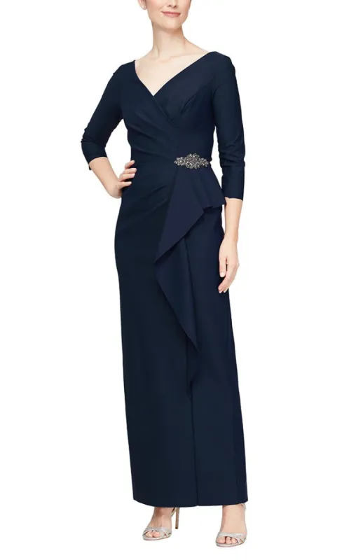 Regular - Sheath Compression Dress with Surplice Neckline & Cascade Ruffle Skirt sold by Alex Evenings