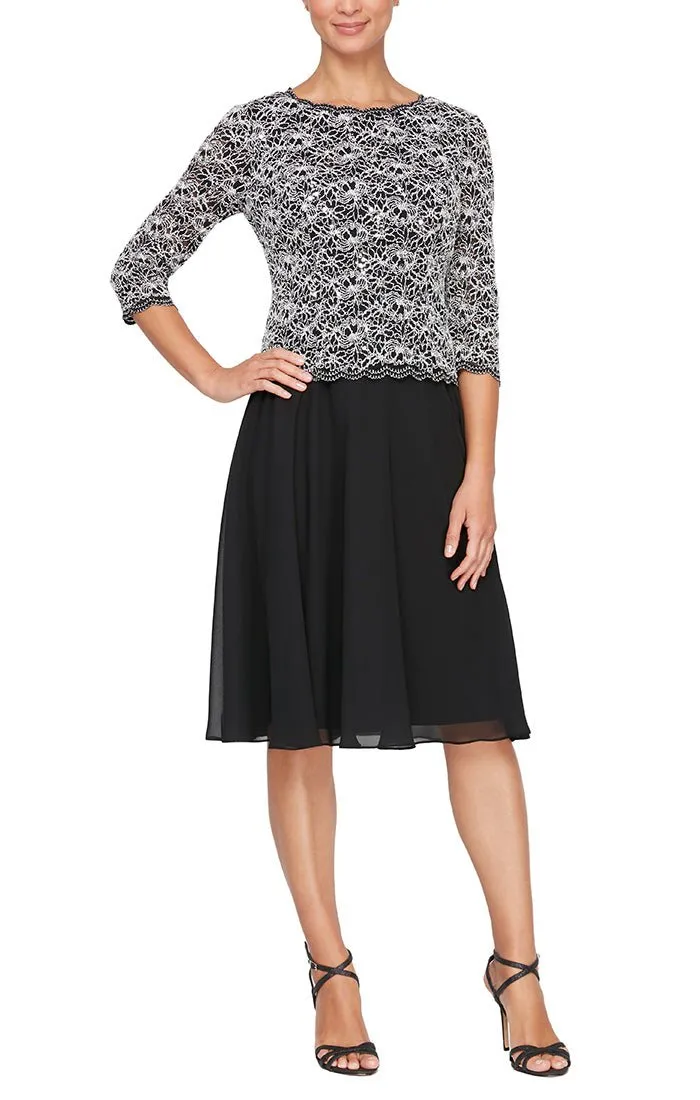 Short Dress with Full Skirt and Scallop Detail sold by Alex Evenings