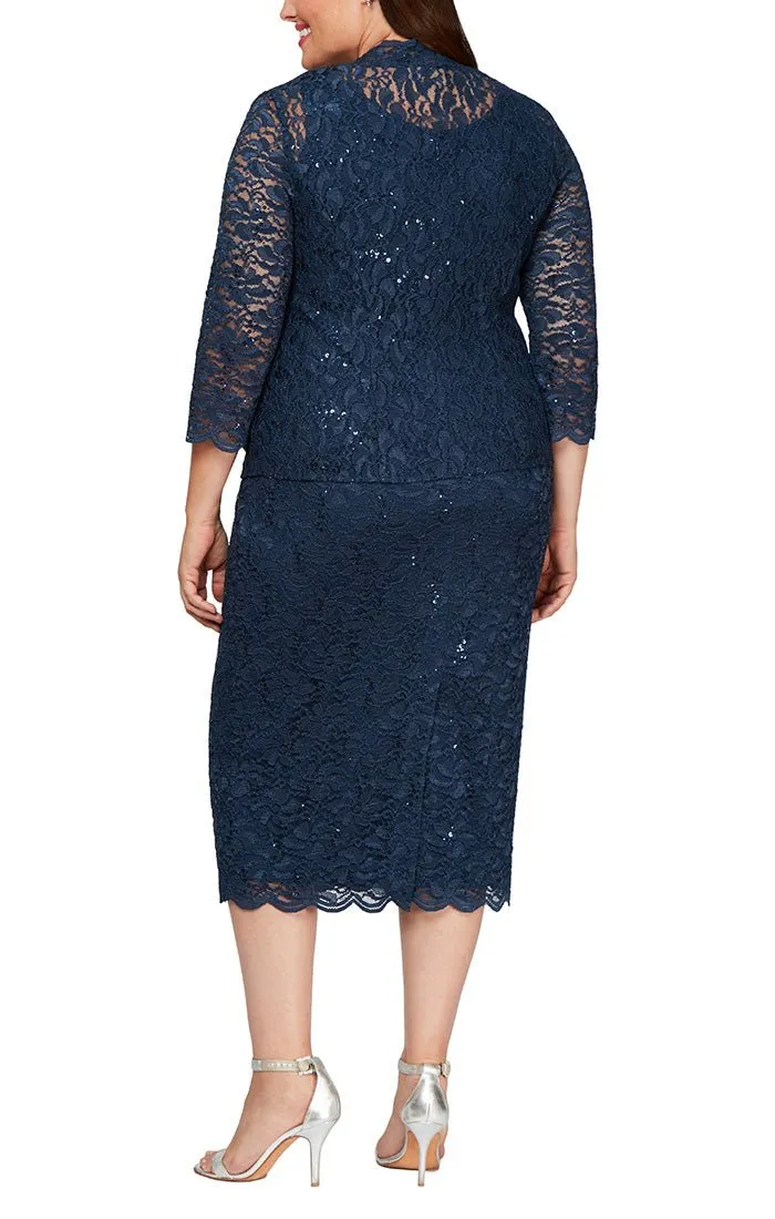 Plus - Midi Sheath Sequin Lace Jacket Dress sold by Alex Evenings product image thumbnail 3