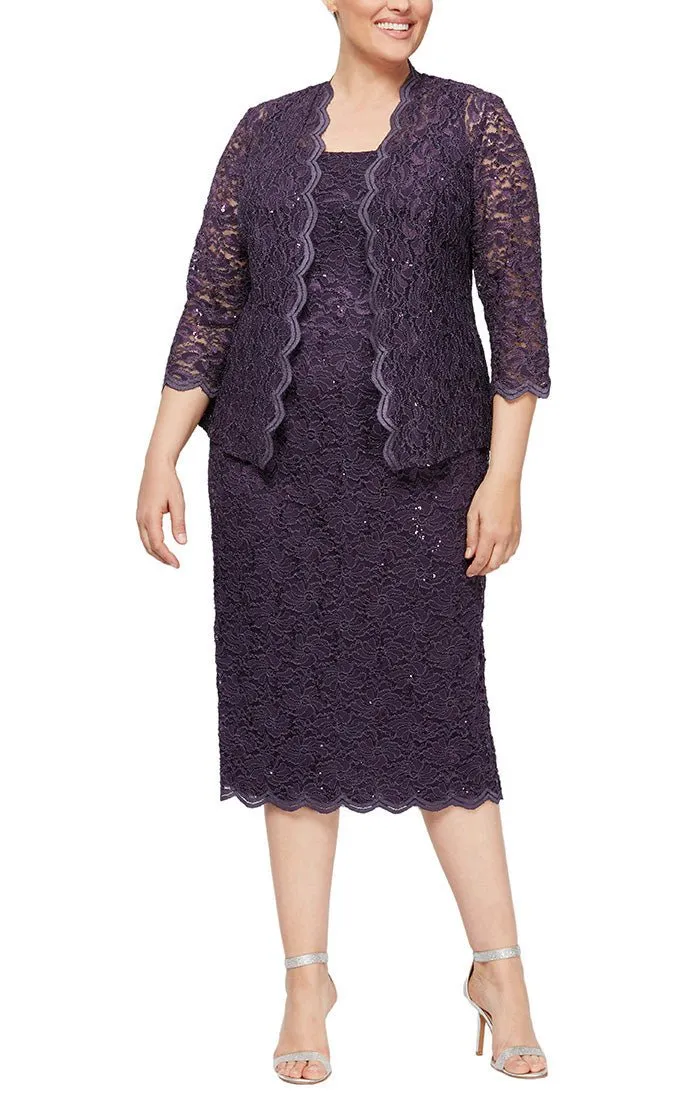 Plus - Midi Sheath Sequin Lace Jacket Dress sold by Alex Evenings product image thumbnail 5