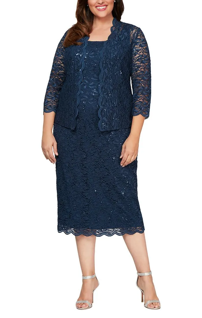 Plus - Midi Sheath Sequin Lace Jacket Dress sold by Alex Evenings