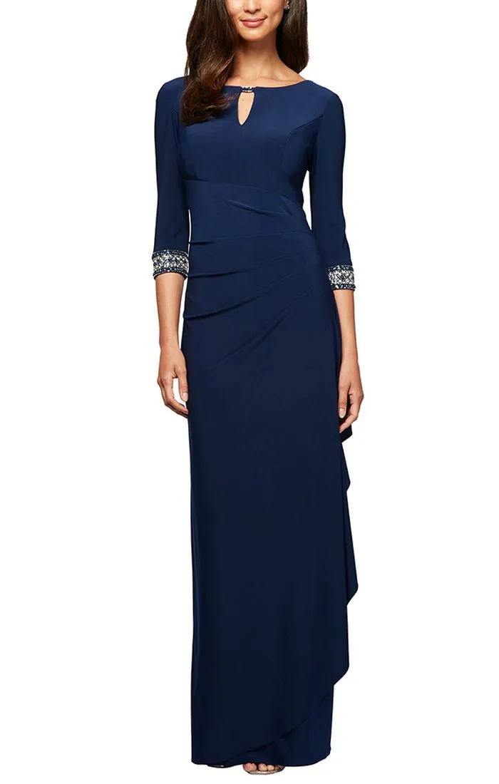 Jersey Dress with Keyhole Cutout Neckline and Embellished Sleeves/Neckline sold by Alex Evenings