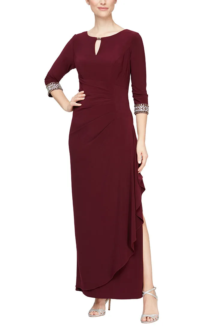 Jersey Dress with Keyhole Cutout Neckline and Embellished Sleeves/Neckline sold by Alex Evenings product image thumbnail 3