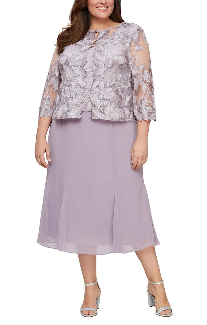 Plus - Mock Jacket Dress with Illusion Sleeves, Scallop Detail & A-Line Chiffon Skirt sold by Alex Evenings
