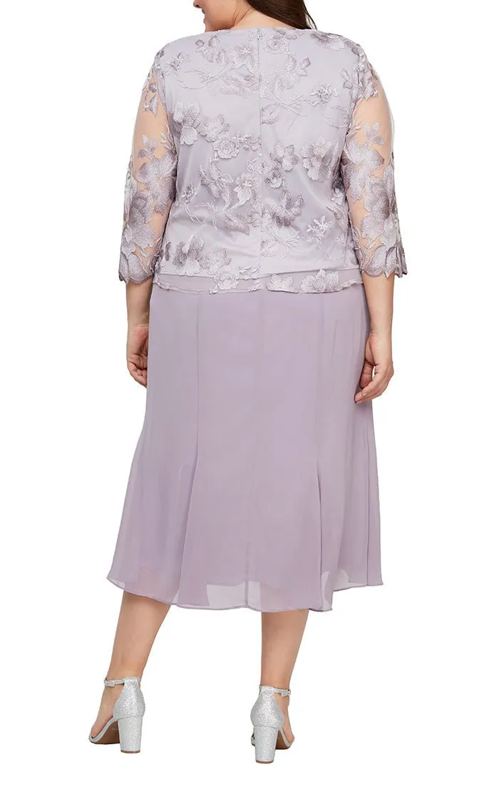 Plus - Mock Jacket Dress with Illusion Sleeves, Scallop Detail & A-Line Chiffon Skirt sold by Alex Evenings product image thumbnail 2