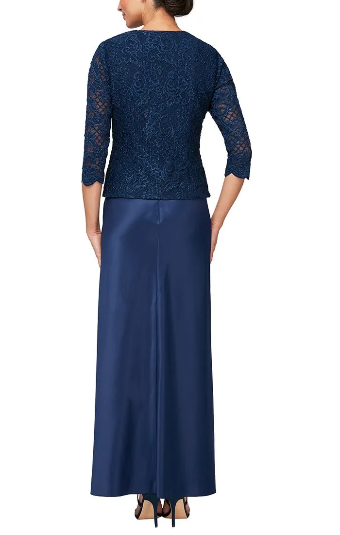 Petite Glitter Lace & Satin Skirt Jacket Dress with Open Jacket sold by Alex Evenings product image thumbnail 3