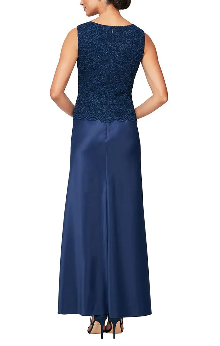 Petite Glitter Lace & Satin Skirt Jacket Dress with Open Jacket sold by Alex Evenings product image thumbnail 4