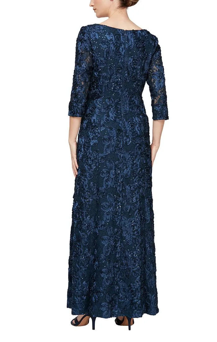 *A-Line Rosette Lace Gown with Illusion 3/4 Sleeves sold by Alex Evenings product image thumbnail 4