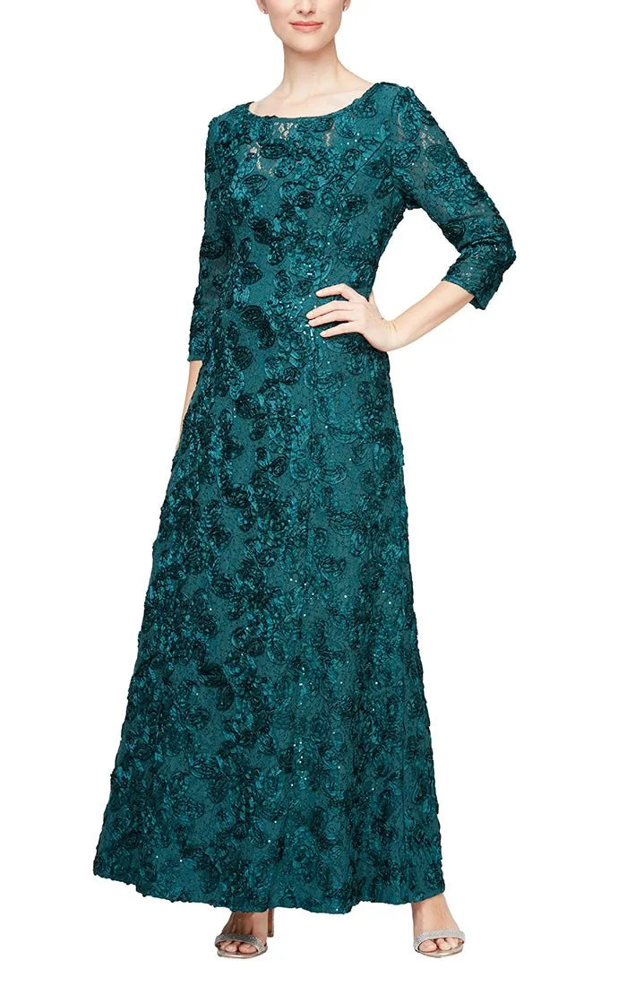 *A-Line Rosette Lace Gown with Illusion 3/4 Sleeves sold by Alex Evenings product image thumbnail 5
