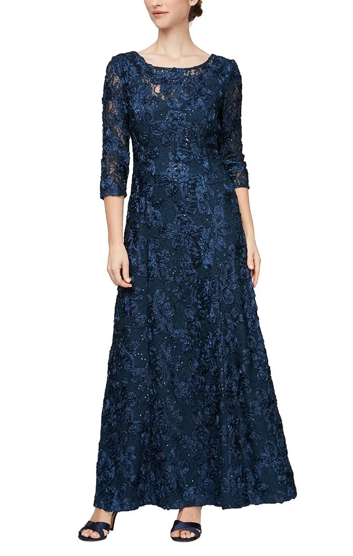 *A-Line Rosette Lace Gown with Illusion 3/4 Sleeves sold by Alex Evenings product image thumbnail 3
