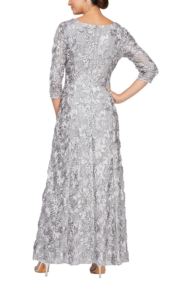 *A-Line Rosette Lace Gown with Illusion 3/4 Sleeves sold by Alex Evenings product image thumbnail 2