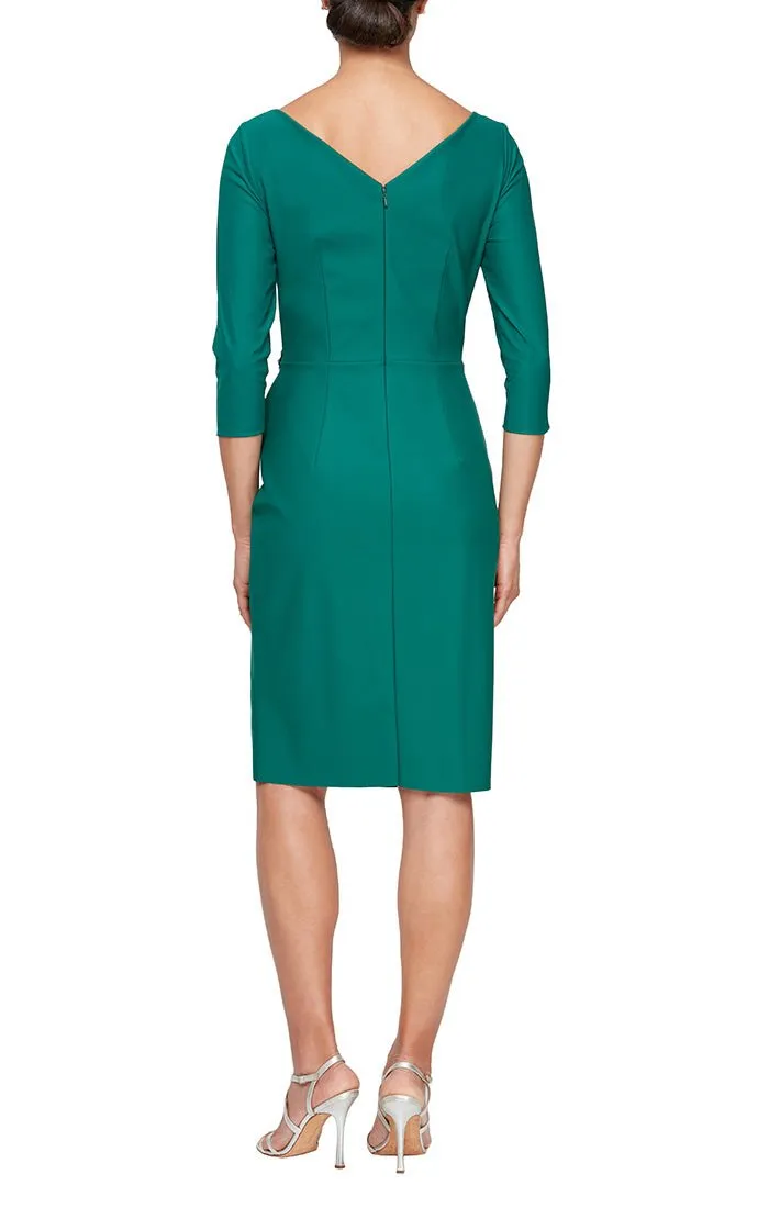 Short Sheath Compression Dress with Surplice Neckline and Beaded Detail at Hip sold by Alex Evenings product image thumbnail 2