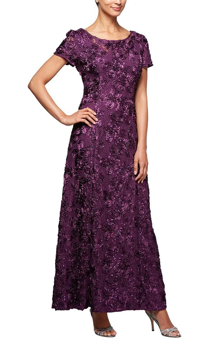 Rosette A-Line Gown with Sequin Detail & Short Illusion Sleeves sold by Alex Evenings product image thumbnail 5