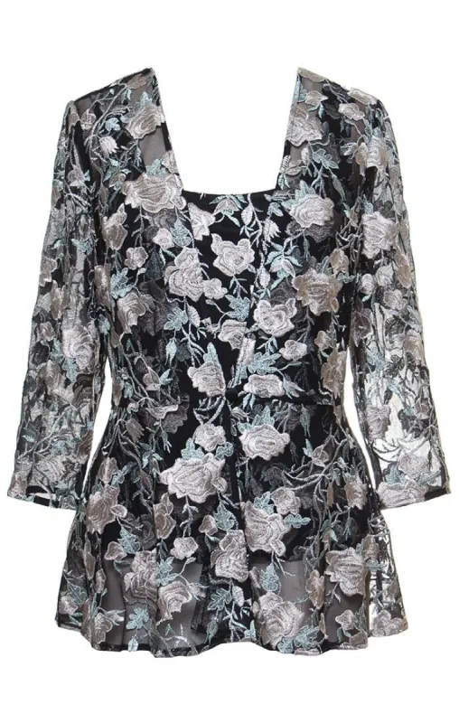 Plus - 3/4 Sleeve Embroidered Elongated Twinset with Scoop Neck Tank sold by Alex Evenings