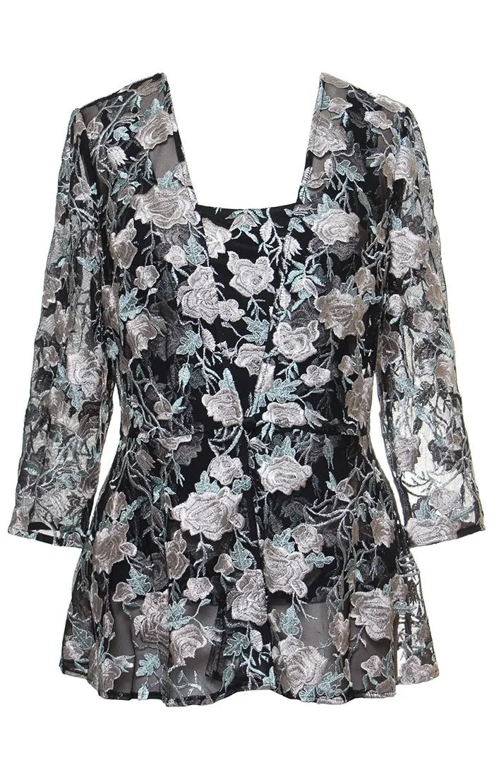 Plus - 3/4 Sleeve Embroidered Elongated Twinset with Scoop Neck Tank sold by Alex Evenings