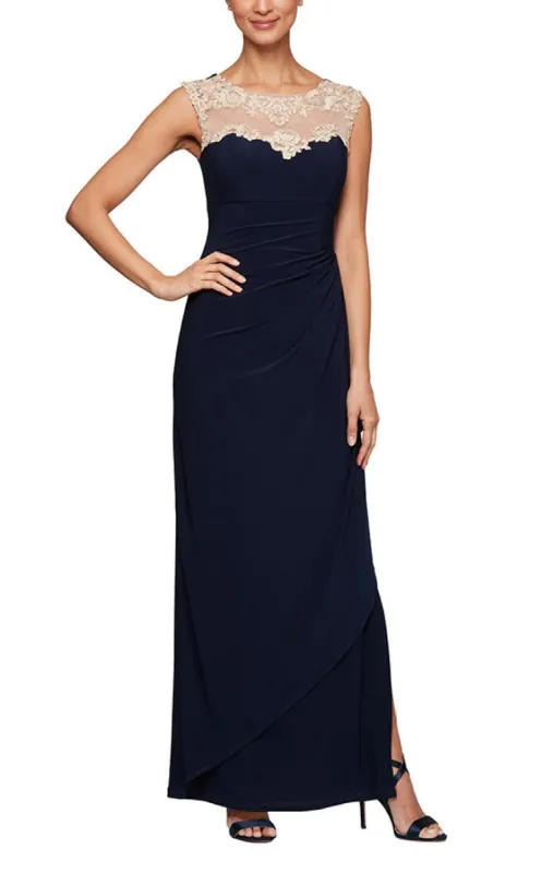 Petite Crepe Dress with Sweetheart Embroidered Lace Neckline sold by Alex Evenings