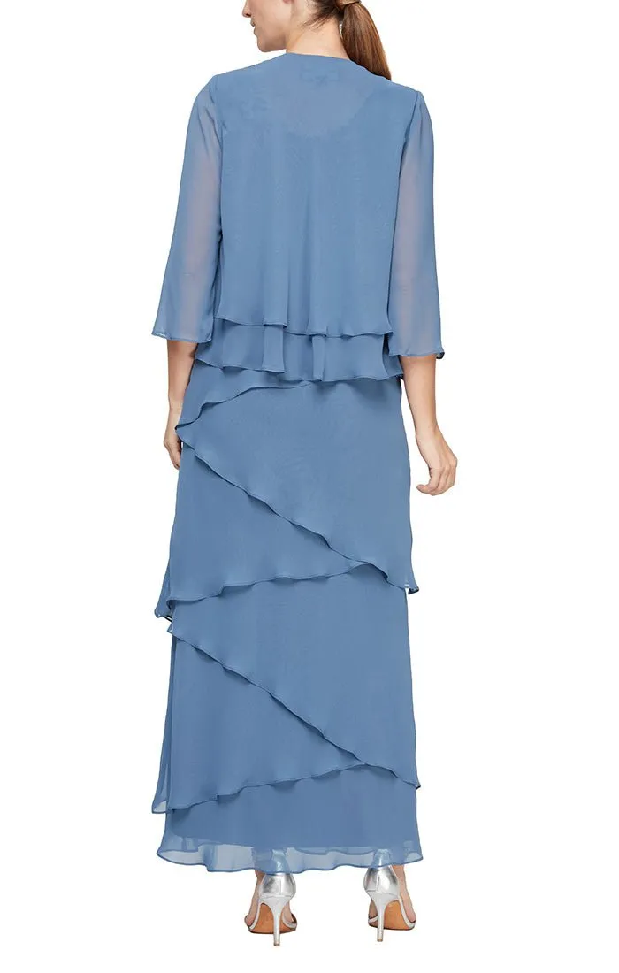 *Chiffon Jacket Dress with Asymmetric Tiered Tank Dress & Open Jacket sold by Alex Evenings product image thumbnail 2