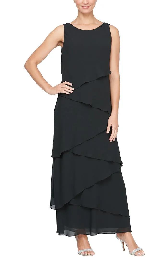 *Chiffon Jacket Dress with Asymmetric Tiered Tank Dress & Open Jacket sold by Alex Evenings product image thumbnail 4
