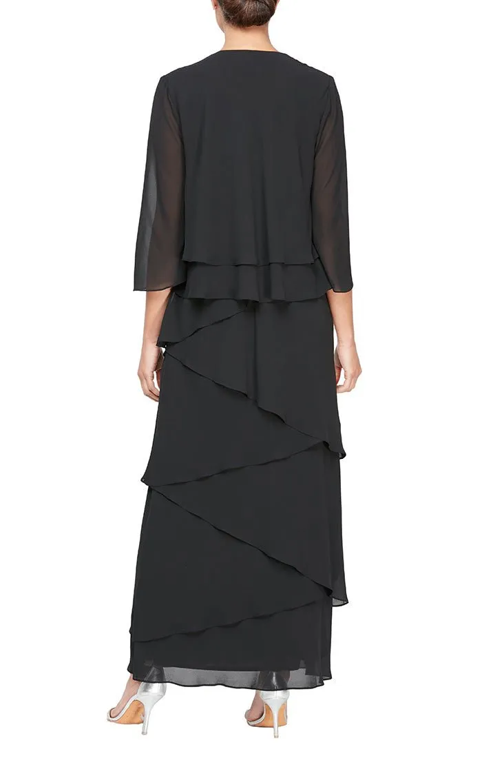 *Chiffon Jacket Dress with Asymmetric Tiered Tank Dress & Open Jacket sold by Alex Evenings product image thumbnail 5