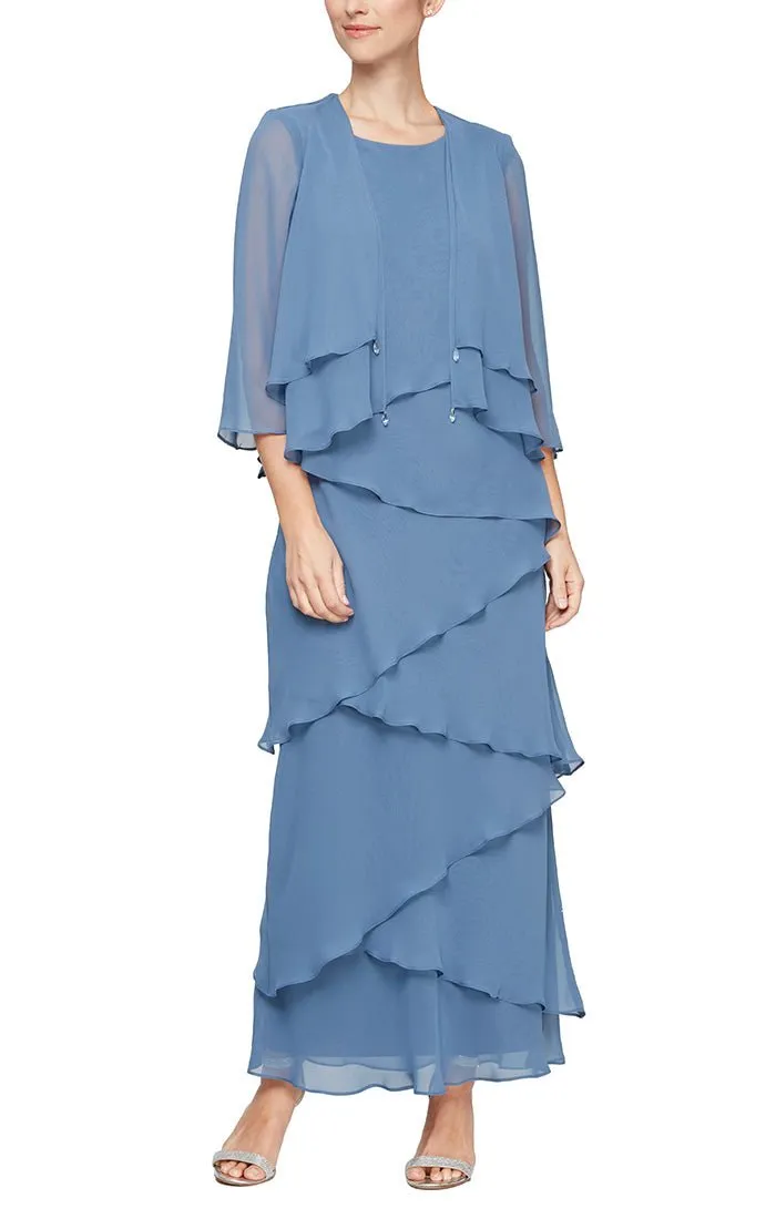 *Chiffon Jacket Dress with Asymmetric Tiered Tank Dress & Open Jacket sold by Alex Evenings