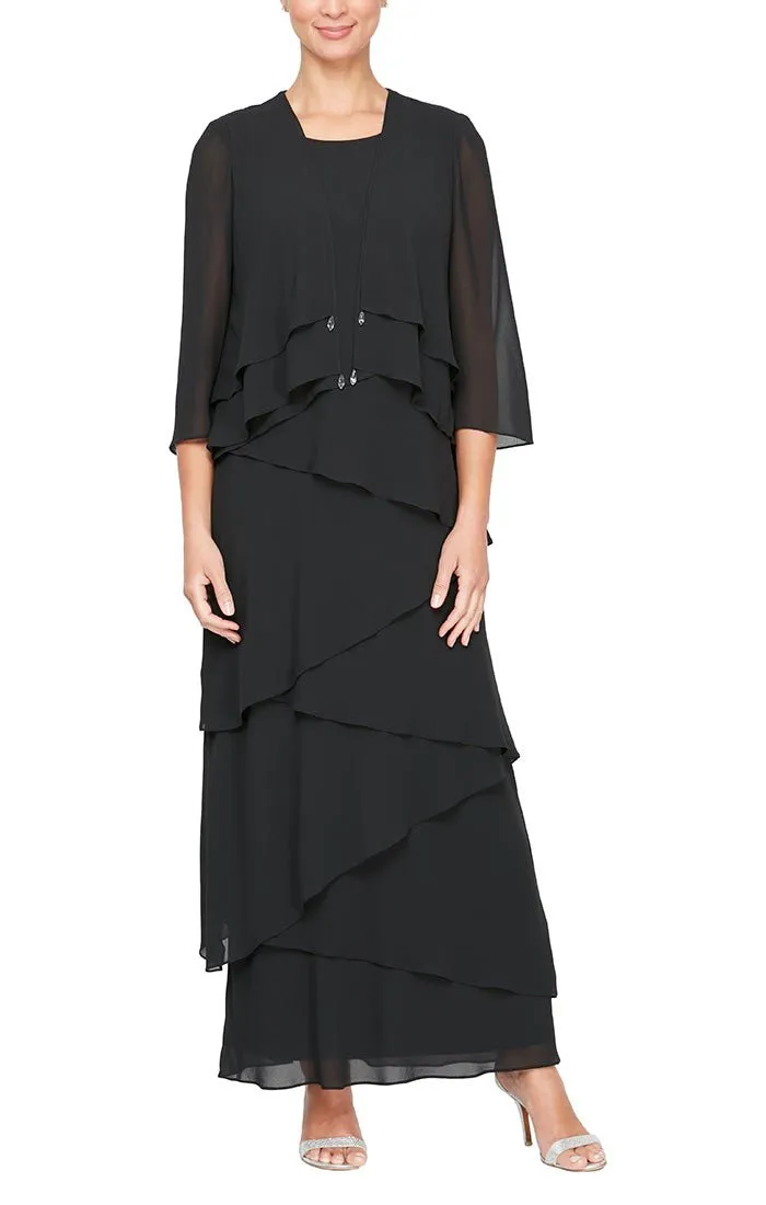 *Chiffon Jacket Dress with Asymmetric Tiered Tank Dress & Open Jacket sold by Alex Evenings product image thumbnail 3