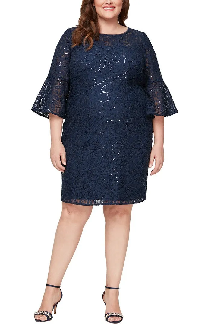 Plus - Sheath Corded Lace Cocktail Dress with Bell Sleeves sold by Alex Evenings