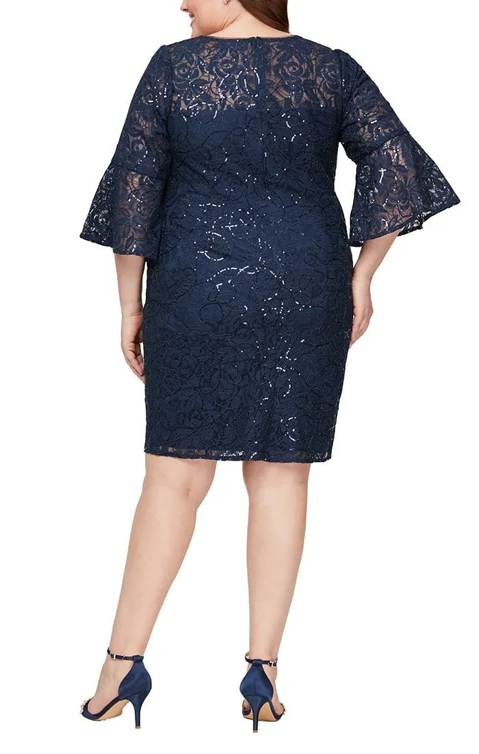 Plus - Sheath Corded Lace Cocktail Dress with Bell Sleeves sold by Alex Evenings product image thumbnail 2