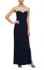 Regular - Crepe Side Ruched Dress with Sweetheart Embroidered Lace Illusion Neckline sold by Alex Evenings