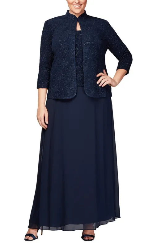 Plus Glitter Jacquard Knit Jacket Dress with Mandarin Neckline sold by Alex Evenings