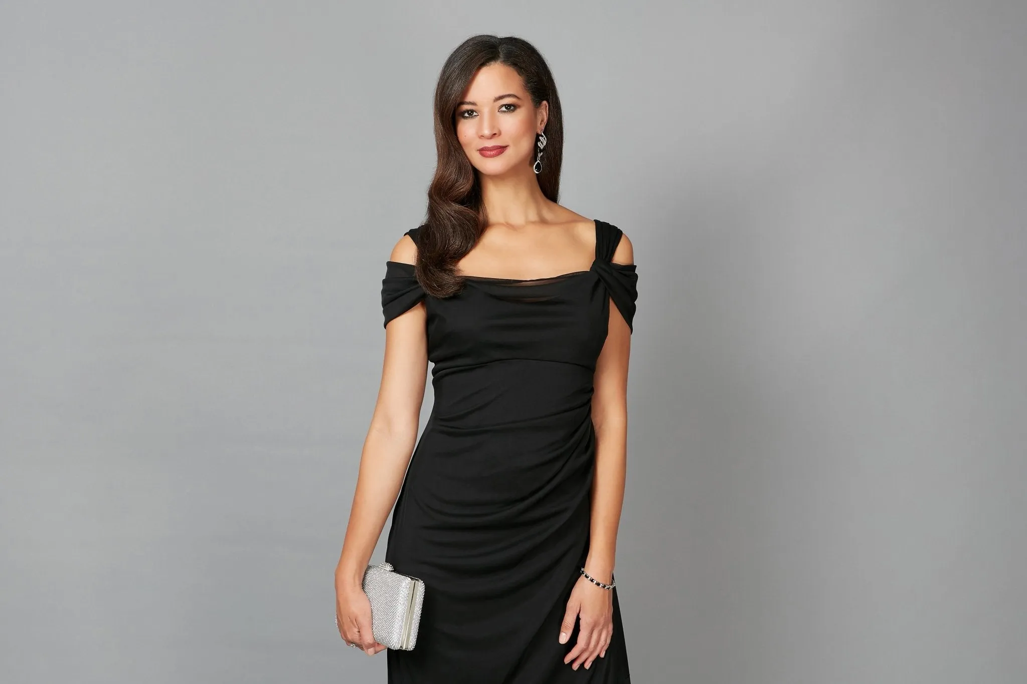 Cold Shoulder Mesh Gown with Cowl Neckline & Overlay Skirt sold by Alex Evenings product image thumbnail 4