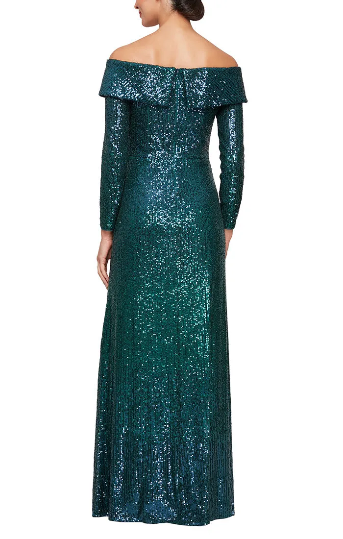 *Long Off the Shoulder Sequin Gown with Long Sleeves sold by Alex Evenings product image thumbnail 2