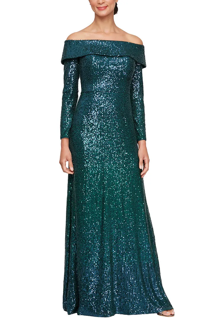 *Long Off the Shoulder Sequin Gown with Long Sleeves sold by Alex Evenings