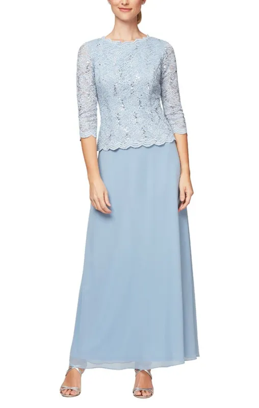 Petite Long Gown with Sequin Lace Bodice & Chiffon Skirt sold by Alex Evenings