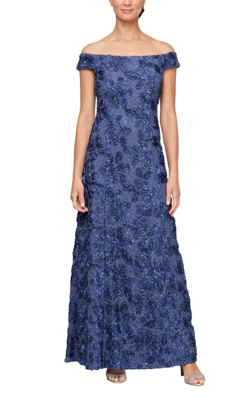 Regular - Long Rosette Sequin Lace Off-the-Shoulder Gown sold by Alex Evenings