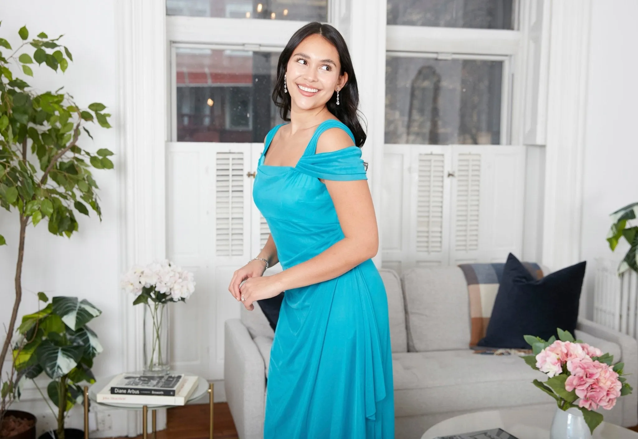 Cold Shoulder Mesh Gown with Cowl Neckline & Overlay Skirt sold by Alex Evenings product image thumbnail 3