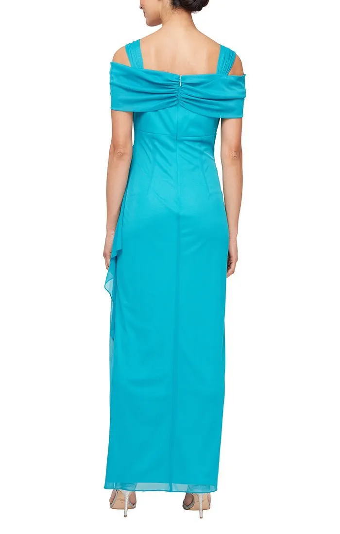 Cold Shoulder Mesh Gown with Cowl Neckline & Overlay Skirt sold by Alex Evenings product image thumbnail 2