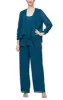 *Three-Piece Chiffon & Lace Pantsuit with Elongated Cascade Detail Jacket sold by Alex Evenings