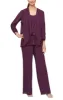 *Three-Piece Chiffon & Lace Pantsuit with Elongated Cascade Detail Jacket sold by Alex Evenings