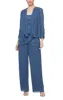 *Three-Piece Chiffon & Lace Pantsuit with Elongated Cascade Detail Jacket sold by Alex Evenings