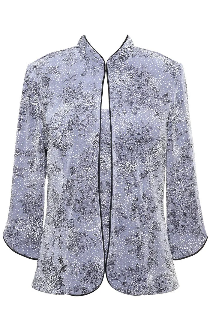 Regular - Printed Mandarin Neck Glitter Twinset with Scoop Neck Tank and Piping Detail sold by Alex Evenings