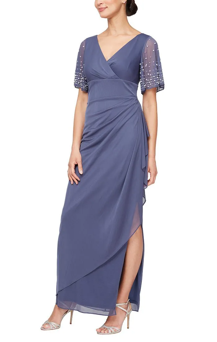 Petite Empire Waist Dress with Surplice Neckline & Embellished Flutter Sleeves sold by Alex Evenings