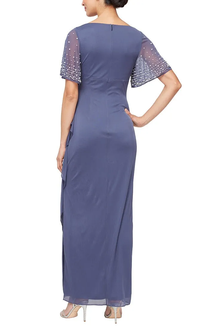 Petite Empire Waist Dress with Surplice Neckline & Embellished Flutter Sleeves sold by Alex Evenings product image thumbnail 2