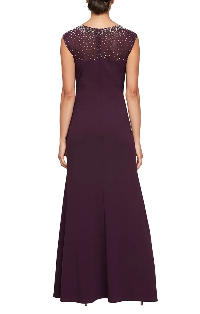 Petite - Square Neck Crepe Gown with Heatset Illusion Neckline & Cascade Ruffle Skirt sold by Alex Evenings product image thumbnail 2