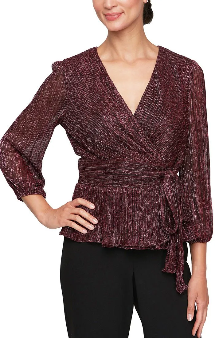 Regular - Surplice Blouse with Tie Waist & Balloon Sleeves sold by Alex Evenings