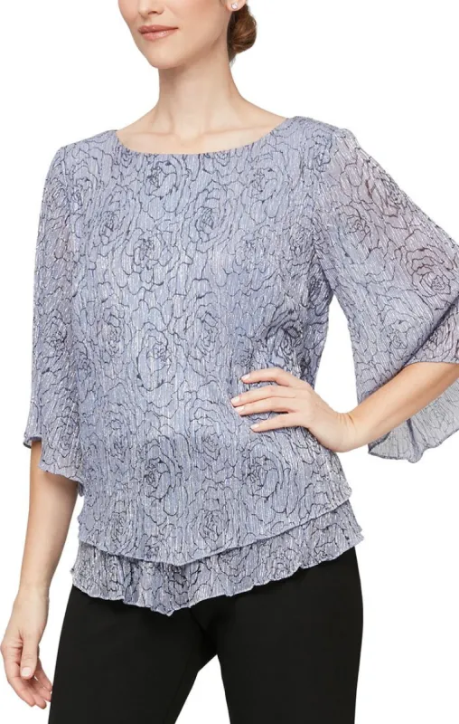 Metallic Knit Blouse with Pointed Double Tier Hem sold by Alex Evenings