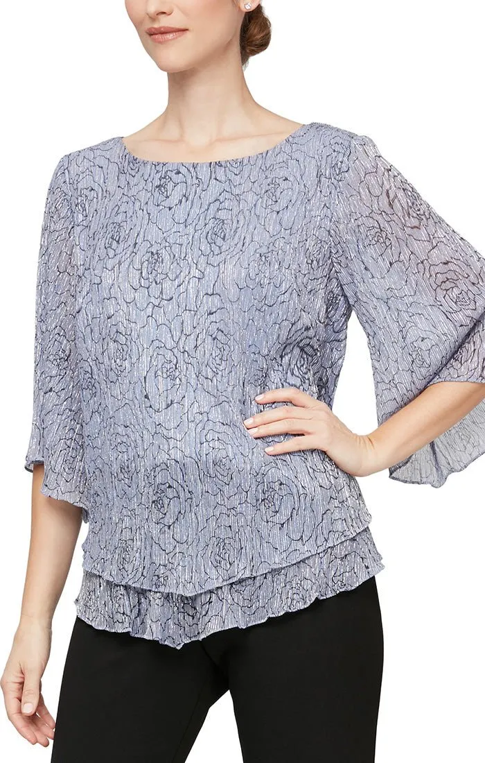 Regular - Metallic Knit Blouse with Pointed Double Tier Hem sold by Alex Evenings