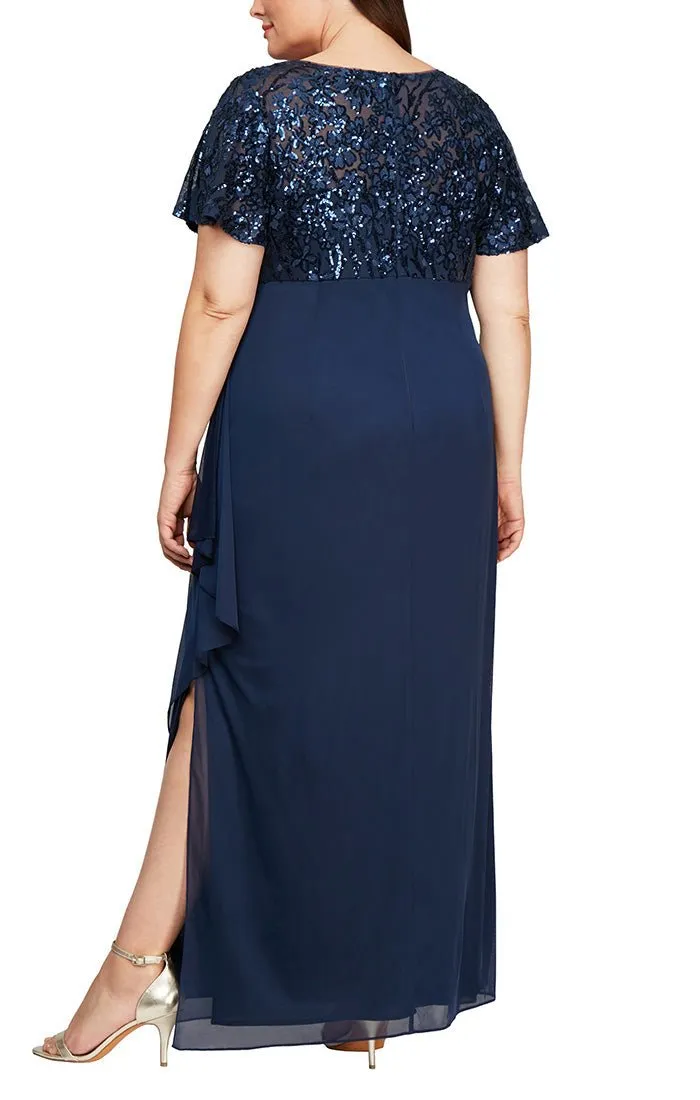 Plus Empire Waist Dress with Embroidered Sequin Bodice & Flutter Sleeves sold by Alex Evenings product image thumbnail 2