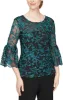 3/4 Sleeve Embroidered Blouse With Illusion Neckline and Bell Sleeves sold by Alex Evenings