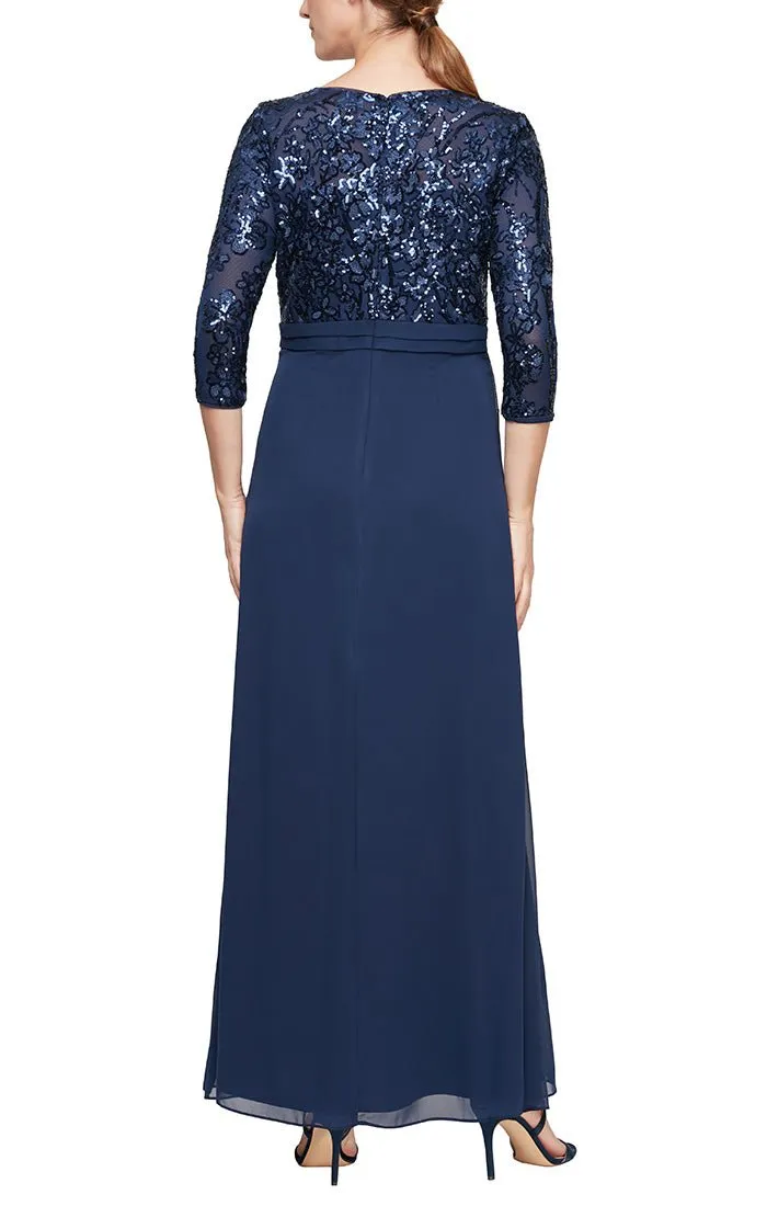 Petite Long A-Line V-Neck Dress With Empire Waistline and Cascade Detail Skirt sold by Alex Evenings product image thumbnail 2